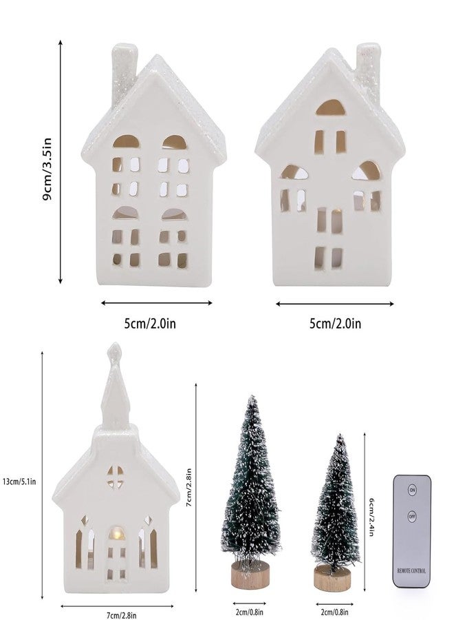 موفوس مجموعة قرية عيد الميلاد المصغرة من البورسلين من Mwfus، 7 قطع، تماثيل صغيرة مضاءة بإضاءة LED، تماثيل صغيرة لعيد الميلاد، زينة للطاولة والمدفأة - Image 5