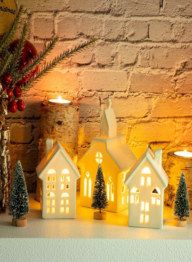 موفوس مجموعة قرية عيد الميلاد المصغرة من البورسلين من Mwfus، 7 قطع، تماثيل صغيرة مضاءة بإضاءة LED، تماثيل صغيرة لعيد الميلاد، زينة للطاولة والمدفأة - Image 2