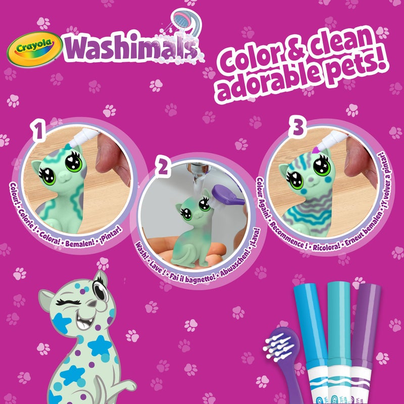 CRAYOLA - Washimals Pets 74-7511 Refill Set with 3 Baby Animals Pastel Colours, 3 Washable Felt Tip Pens and Brush, Game and Gift for Children from 3 Years - Image 2