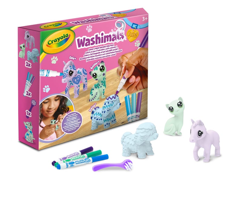 CRAYOLA - Washimals Pets 74-7511 Refill Set with 3 Baby Animals Pastel Colours, 3 Washable Felt Tip Pens and Brush, Game and Gift for Children from 3 Years - Image 1