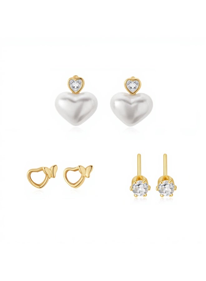 MTZ 3 Pairs Cubic Zirconia Stud Earrings Set for Women, Hypoallergenic Gold Plated Crystal Earrings, Dainty CZ Diamond Studs in Various Sizes, Sensitive Ear Friendly Jewelry Gift Box - Image 1