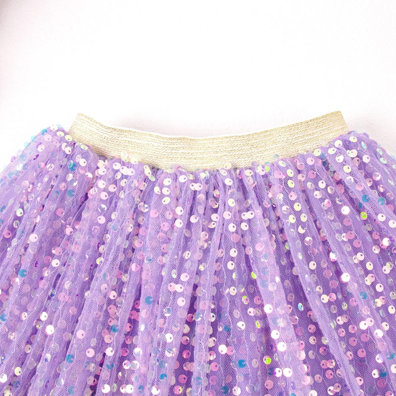 Magic Park 1-14Y Toddler Tulle Sequin Skirt Little Girl Tutu Skirts Birthday Holiday Party Girls Solid Color Short Skirt (Purple Skirt, 6-8 Years) - Image 5