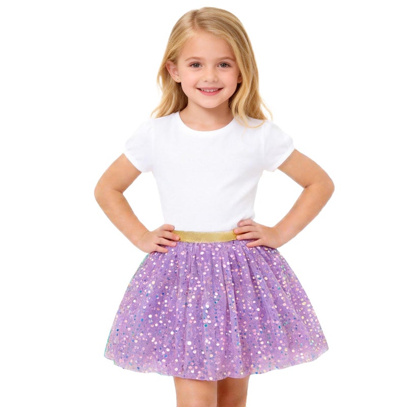 Magic Park 1-14Y Toddler Tulle Sequin Skirt Little Girl Tutu Skirts Birthday Holiday Party Girls Solid Color Short Skirt (Purple Skirt, 6-8 Years) - Image 1