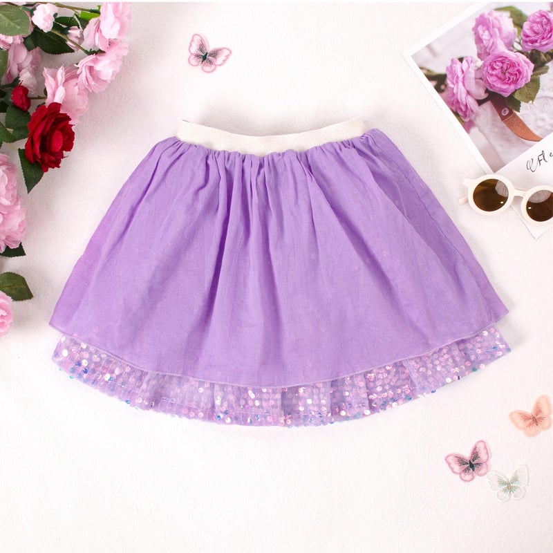 Magic Park 1-14Y Toddler Tulle Sequin Skirt Little Girl Tutu Skirts Birthday Holiday Party Girls Solid Color Short Skirt (Purple Skirt, 6-8 Years) - Image 4