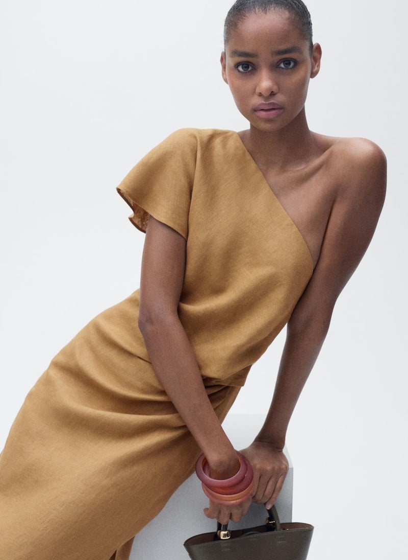 MANGO - Casual Asymmetrical Linen Dress - Image 1
