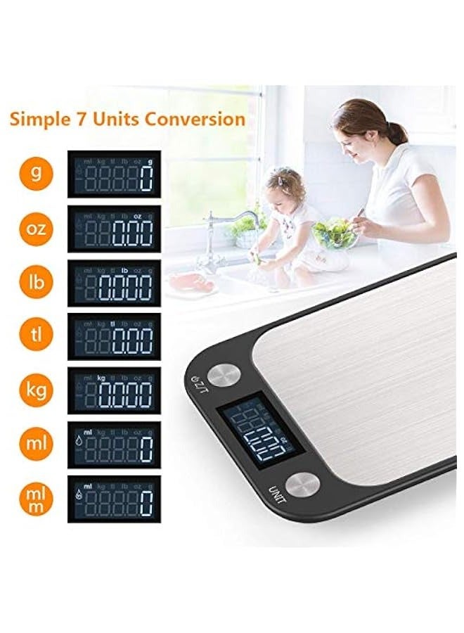 ميزان مطبخ رقمي متعدد الوظائف بشاشة LCD كبيرة ودقة عالية في حساب وزن الطعام. من 5 كجم إلى 15 كجم. تصميم أنيق ونحيف مصنوع من الاستانليس ستيل. - Image 2