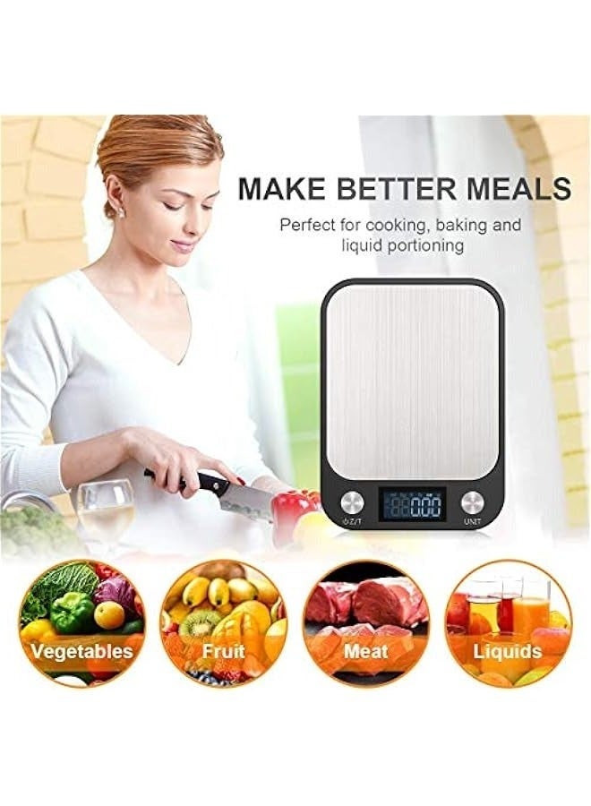 ميزان مطبخ رقمي متعدد الوظائف بشاشة LCD كبيرة وHigh Accuracy Digital Kitchen Scale with Large LCD Display - Stainless Steel Platform - Ultra Slim Design - Weighs from 11lb\/5kg to 33lb\/15kg - Black Colorدقة عالية في حساب وزن الطعام. من 5 كجم إلى 15 كجم. تصميم أنيق ونحيف مصنوع من الاستانليس ستيل. - Image 4