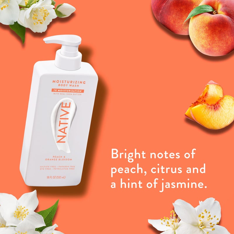 Native Moisturizing Body Wash Contains Naturally Derived Ingredients | For Women & Men, Sulfate, Dye, & Paraben Free Leaving Skin Soft and Hydrated | Peach & Orange Blossom 18 oz - Image 2