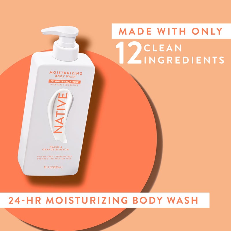 Native Moisturizing Body Wash Contains Naturally Derived Ingredients | For Women & Men, Sulfate, Dye, & Paraben Free Leaving Skin Soft and Hydrated | Peach & Orange Blossom 18 oz - Image 5
