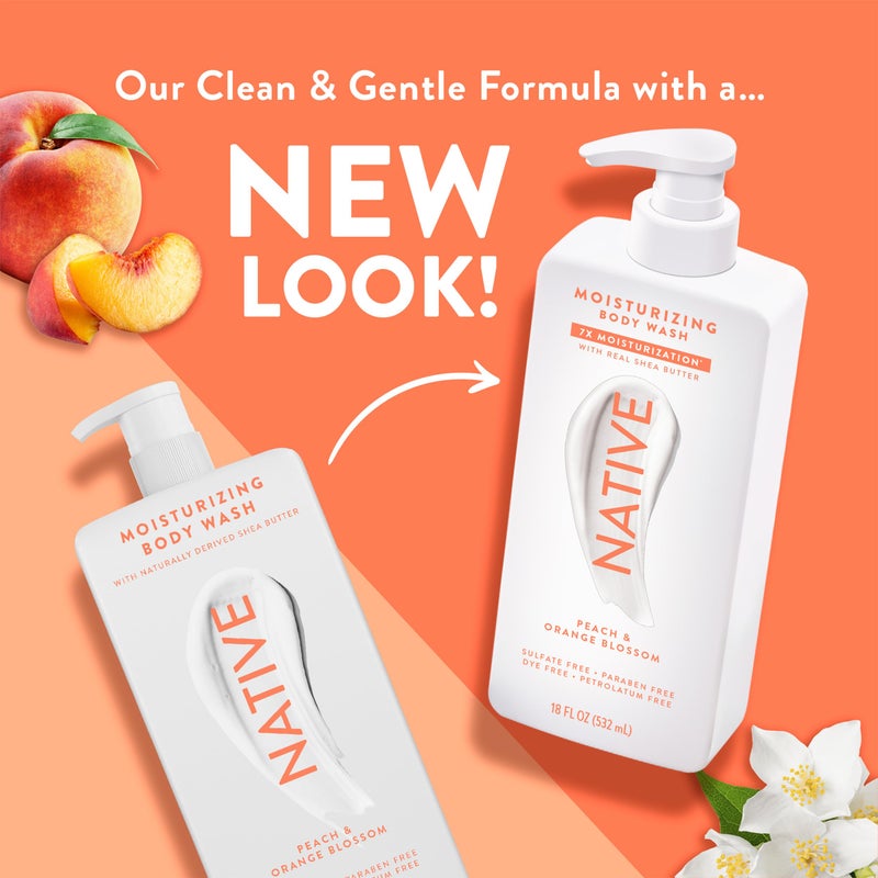 Native Moisturizing Body Wash Contains Naturally Derived Ingredients | For Women & Men, Sulfate, Dye, & Paraben Free Leaving Skin Soft and Hydrated | Peach & Orange Blossom 18 oz - Image 4