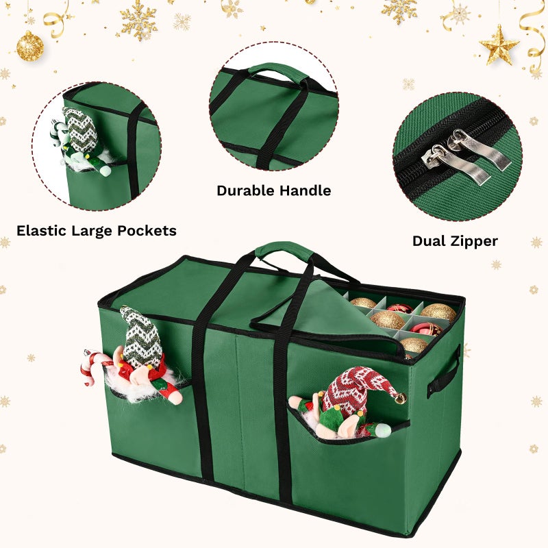 BROSYDA Christmas Ornament Storage Box, Ornament Storage Organizer Fits 128 of 3 inch Ornament Balls, 8 Removable Tray Ornaments Storage Containers with Dividers to Store Xmas Holiday Decor(Green) - Image 3