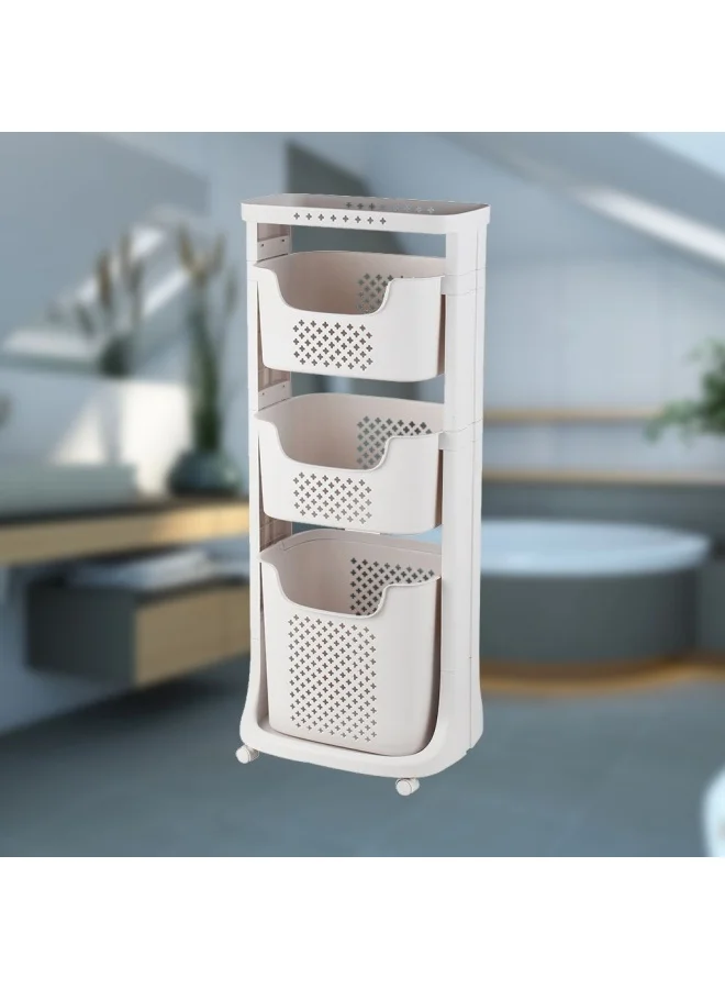 DANUBE HOME Magnus 3 Tier Laundry Cart With Basket Grey 43.5X34.5X106.5Cm