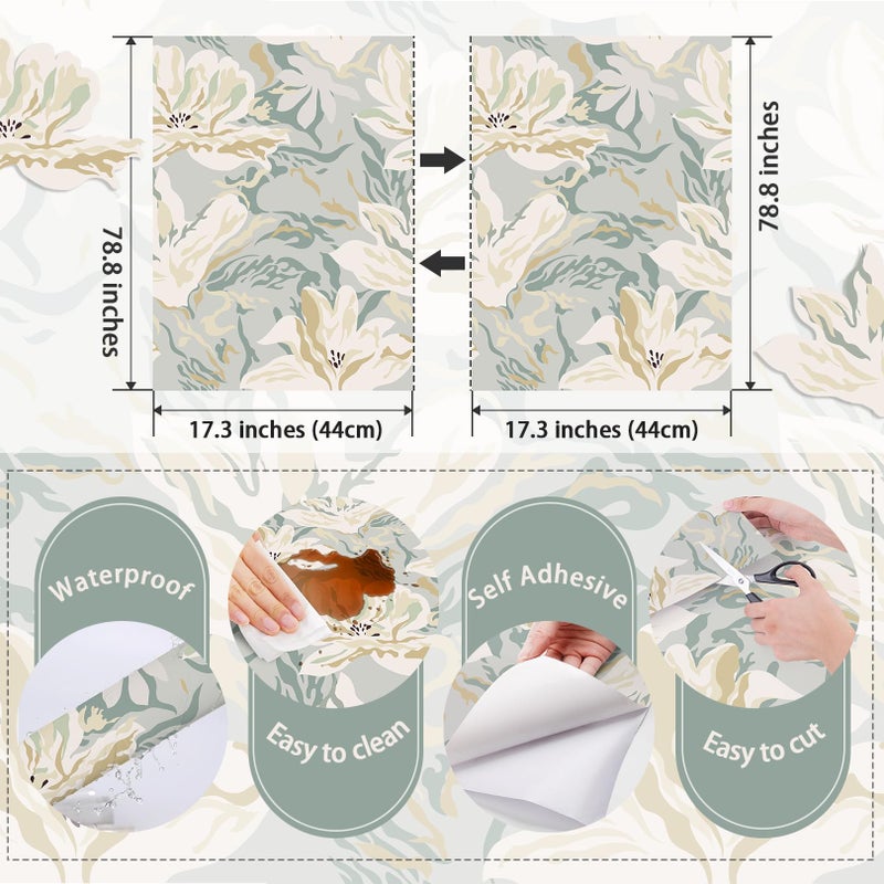Theper Floral Peel and Stick Wallpaper Boho 17.3"Ã—78.8" Flower Wallpapers Removable Self Adhesive Wallpaper for Bedroom Vintage Wall Paper for Bathroom Home Floral Contact Paper Vinyl - Image 4
