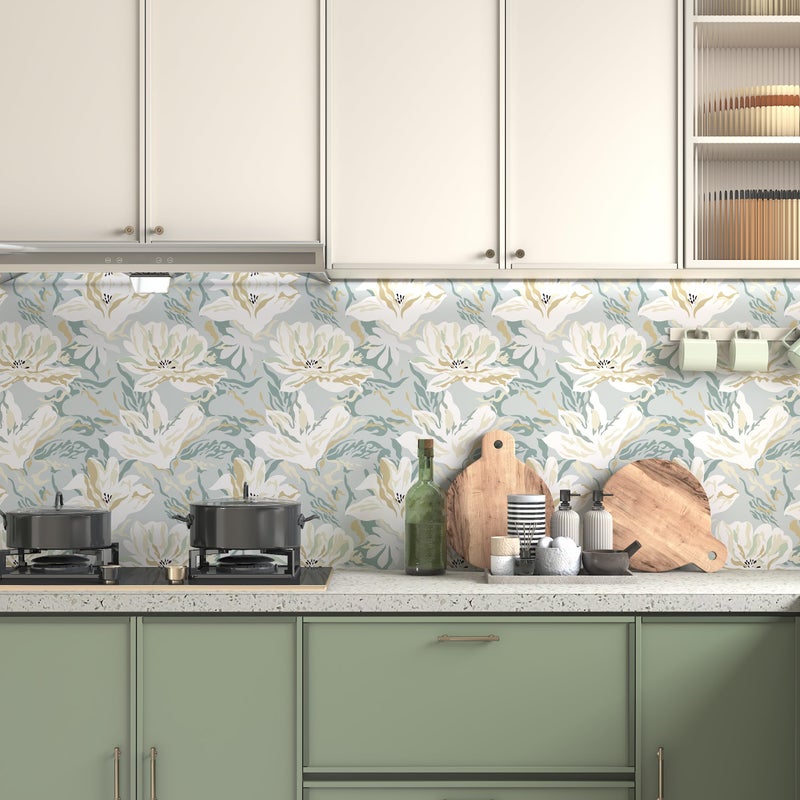 Theper Floral Peel and Stick Wallpaper Boho 17.3"Ã—78.8" Flower Wallpapers Removable Self Adhesive Wallpaper for Bedroom Vintage Wall Paper for Bathroom Home Floral Contact Paper Vinyl - Image 5