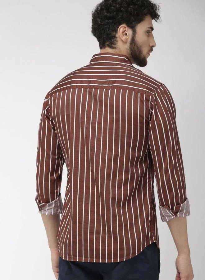 ذا انديان كراج كو Men Slim Fit Multi Striped Full Sleeves Spread Collar Casual Shirt