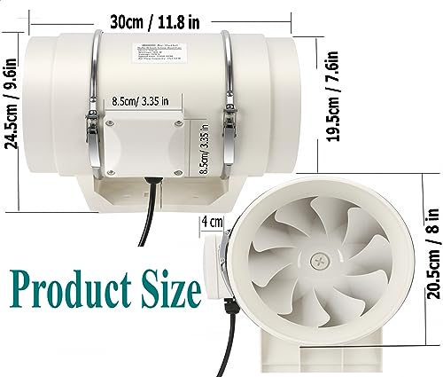Nalle 8 Inchs Inline Duct Fan Radon Fan 168W 740 CFM Ventilation Exhaust Blower Fans Efficient Quiet Copper Motor for Ducting Vents Bathroom Kitchen Grow Tents Hydroponics - Image 2