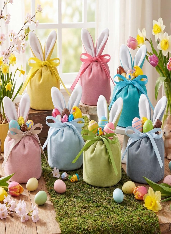 Funtery Easter Bunny Gift Bags Bunny Birthday Decoration Rabbit Ear Velvet Bags with Drawstrings 4.7 x 3.7 Inch Gift Pouches Party Favors for Baby Kid Basket Candy Treat Jewelry, 6 Color(12 Pcs) - Image 1