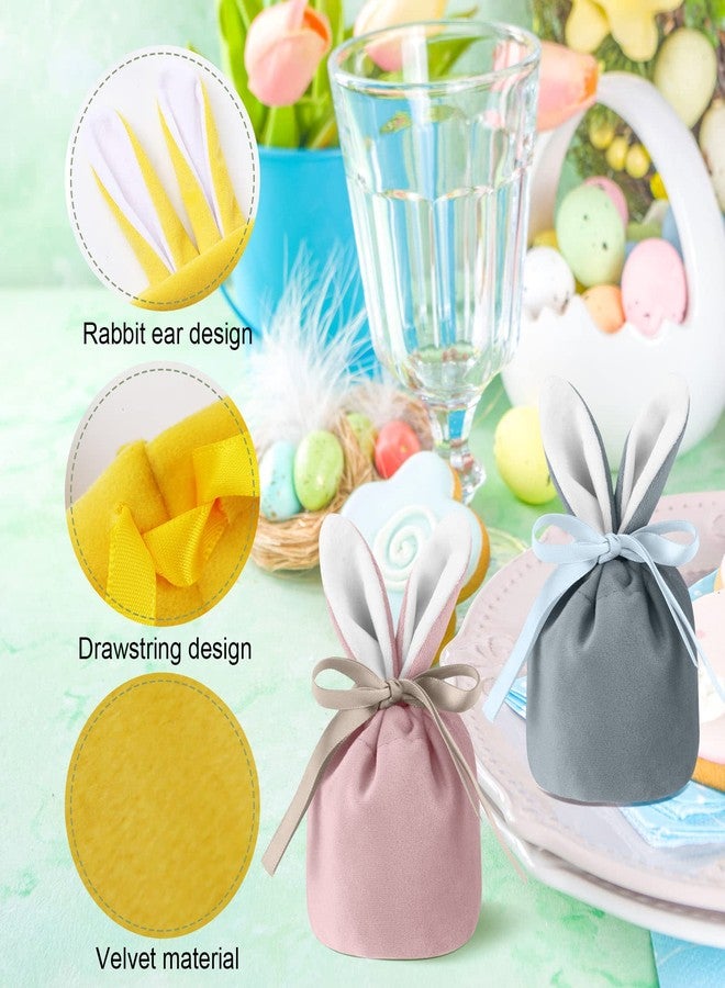 Funtery Easter Bunny Gift Bags Bunny Birthday Decoration Rabbit Ear Velvet Bags with Drawstrings 4.7 x 3.7 Inch Gift Pouches Party Favors for Baby Kid Basket Candy Treat Jewelry, 6 Color(12 Pcs) - Image 3