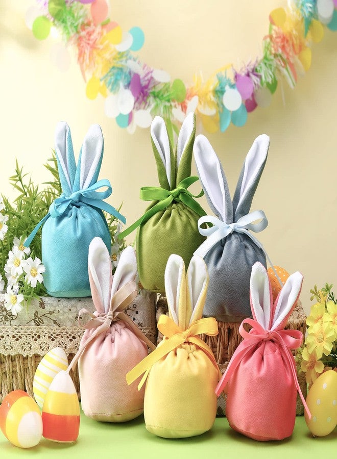 Funtery Easter Bunny Gift Bags Bunny Birthday Decoration Rabbit Ear Velvet Bags with Drawstrings 4.7 x 3.7 Inch Gift Pouches Party Favors for Baby Kid Basket Candy Treat Jewelry, 6 Color(12 Pcs) - Image 4