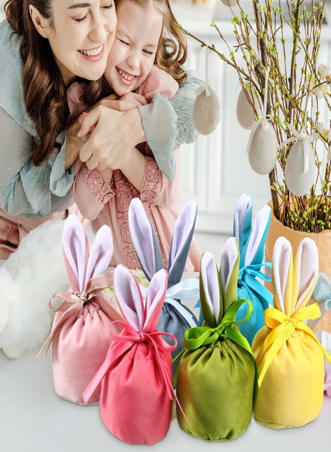Funtery Easter Bunny Gift Bags Bunny Birthday Decoration Rabbit Ear Velvet Bags with Drawstrings 4.7 x 3.7 Inch Gift Pouches Party Favors for Baby Kid Basket Candy Treat Jewelry, 6 Color(12 Pcs) - Image 5