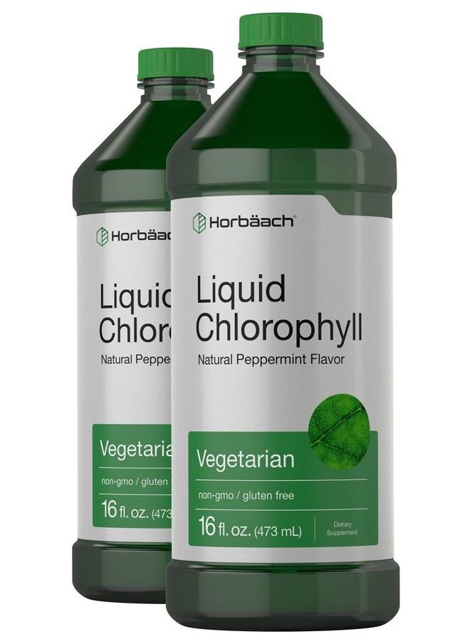 Horbäach - Chlorophyll Liquid Drops 100mg | 32 oz (2 x 16 oz Bottles) | Natural Peppermint Flavor | Vegetarian, Non-GMO, and Gluten Free Formula | by Horbaach - Image 1