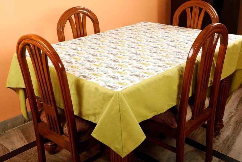 Dekor World Car Printed Green Table Cover (Pack of 1) 150X150 Cm / 60X60 Inches 4 Seater Dinning Table - Image 2