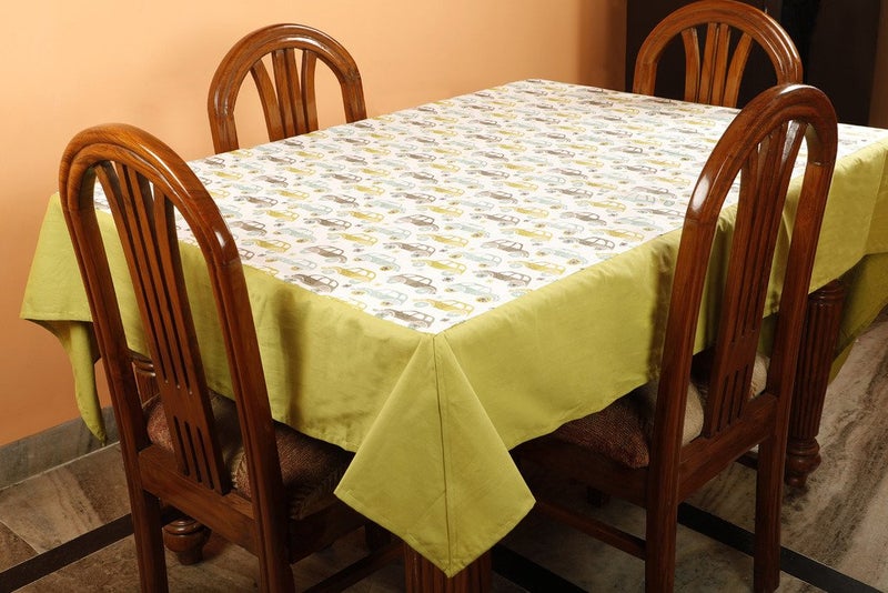 Dekor World Car Printed Green Table Cover (Pack of 1) 150X150 Cm / 60X60 Inches 4 Seater Dinning Table - Image 1