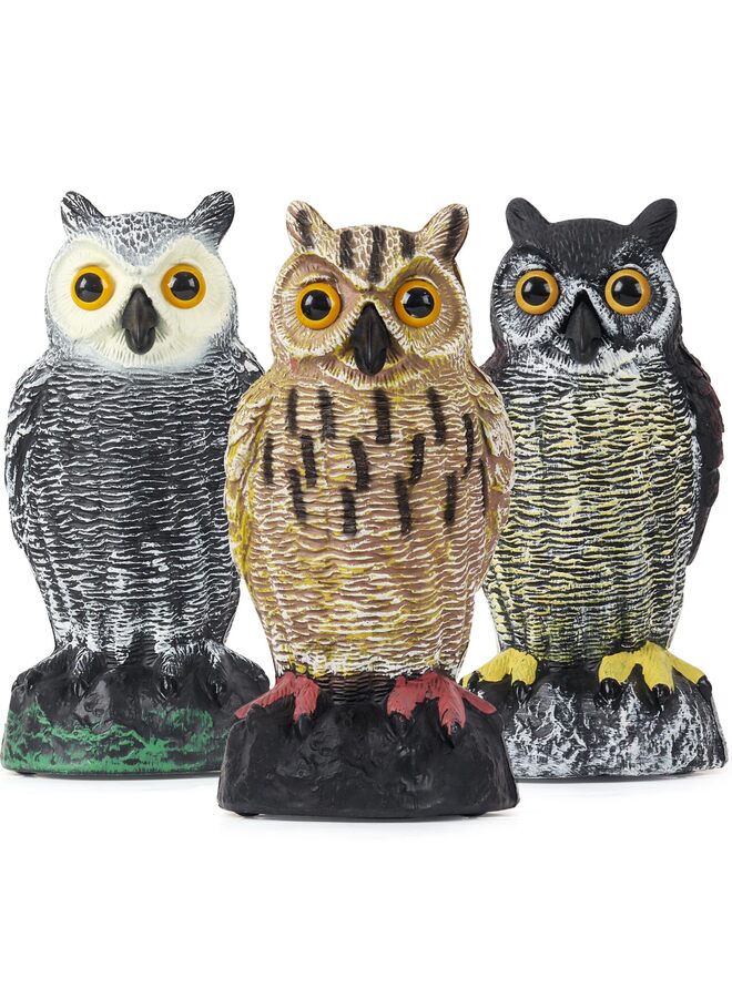 3 قطع من طُعم البومة المزيفة لإخافة الطيور، طُعم بومة واقعي مقاس 15.7 بوصة لإخافة الطيور، الراكون، السناجب، الحمام، منحوتة بلاستيكية طاردة للطيور، ديكور حديقة للفناء، الحديقة، الفناء - Image 1