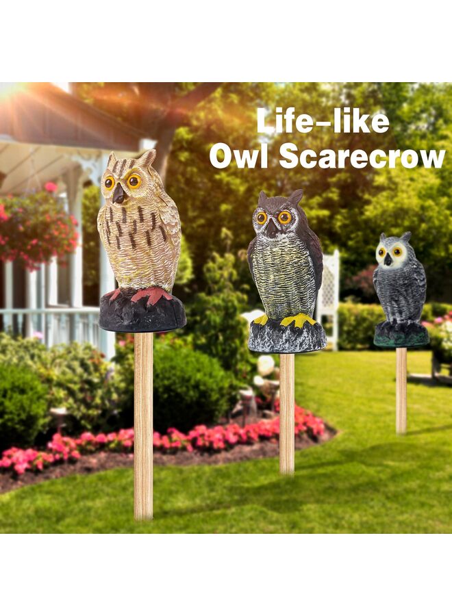 3 قطع من طُعم البومة المزيفة لإخافة الطيور، طُعم بومة واقعي مقاس 15.7 بوصة لإخافة الطيور، الراكون، السناجب، الحمام، منحوتة بلاستيكية طاردة للطيور، ديكور حديقة للفناء، الحديقة، الفناء - Image 3