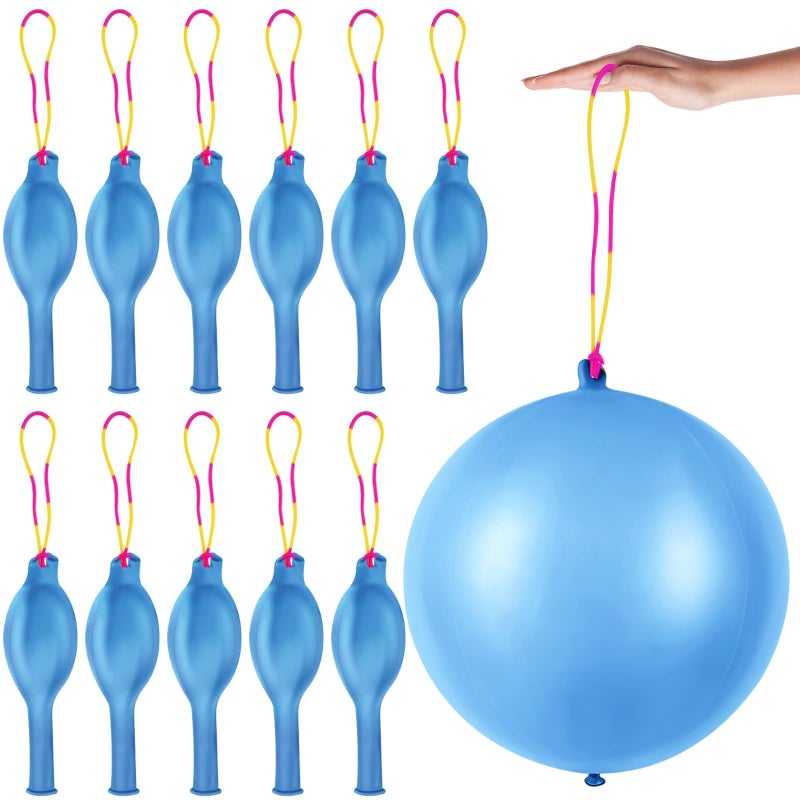 HSLCGF 12 Pcs Blue Punch Balloons with Rubber Band Handle for Easy Grip Ideal for Kids Birthday Party Favors Classroom Outdoor PlayBlue - Image 3