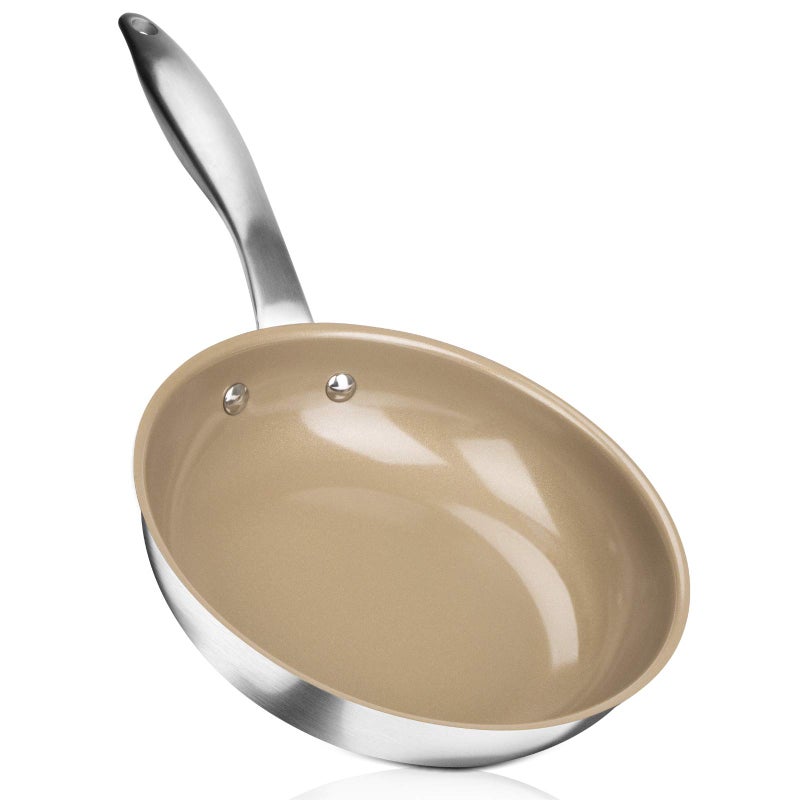Duxtop Ceramic Nonstick Frying Pan Stainless Steel Induction Frying Pan 8Inch Stir Fry Pan with Heavygauge Impactbonded Bottom FUSION Ti