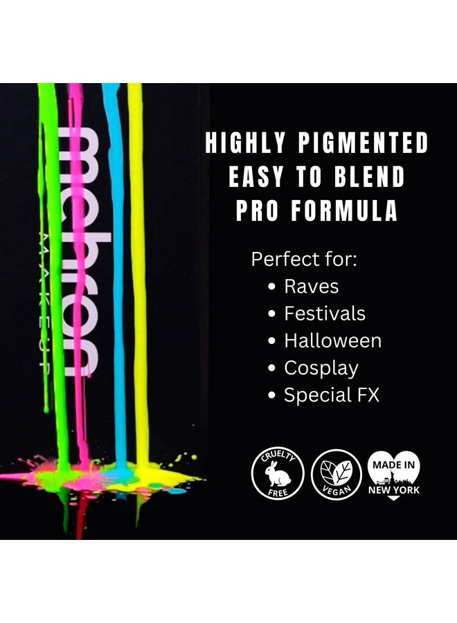 ميهرون طلاء الوجه والجسم Paradise Fx Neon Uv Glow | طلاء احترافي تفاعلي بالضوء الأسود المنشط بالماء | Raves & Halloween Fx | عبوة قابلة لإعادة التعبئة 0.25 أونصة (7 جرام) (مادة داكنة - نيون شفاف/أزرق Uv) - Image 3