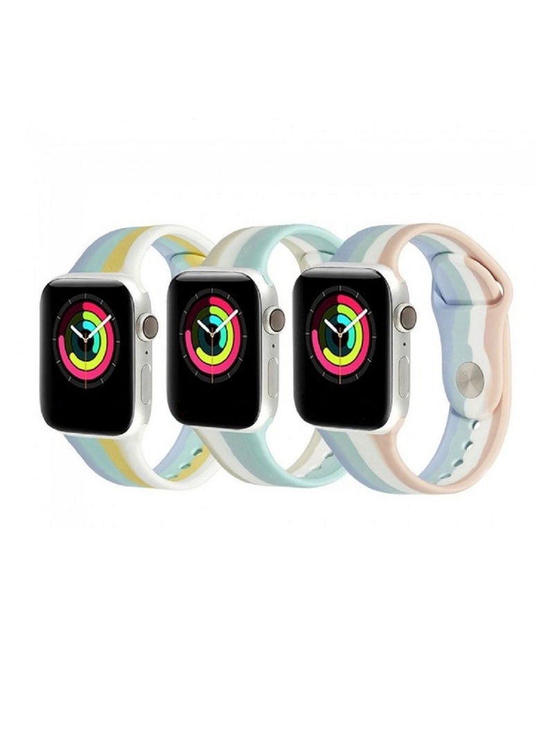 Apple Watch 38mm 40mm 41mm Silicone Replacement Band 3-Pack Rainbow Collection 1