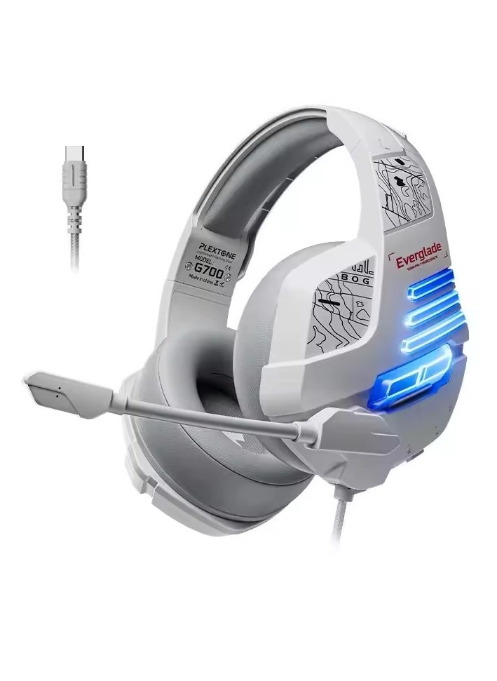 Plextone Plextone Wired Over Ear Headphones Support All Mobiles Type C RGB G700 Best Seller with Microphone for PS4 PC White  - Image 1