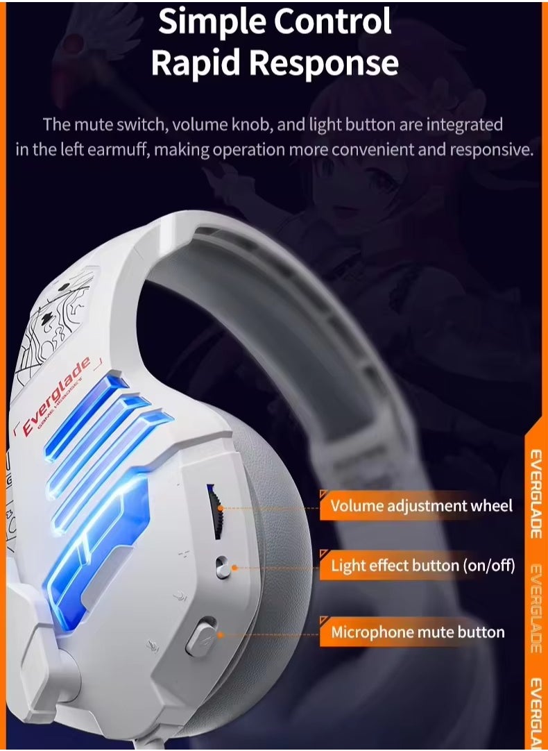 Plextone Plextone Wired Over Ear Headphones Support All Mobiles Type C RGB G700 Best Seller with Microphone for PS4 PC White  - Image 3