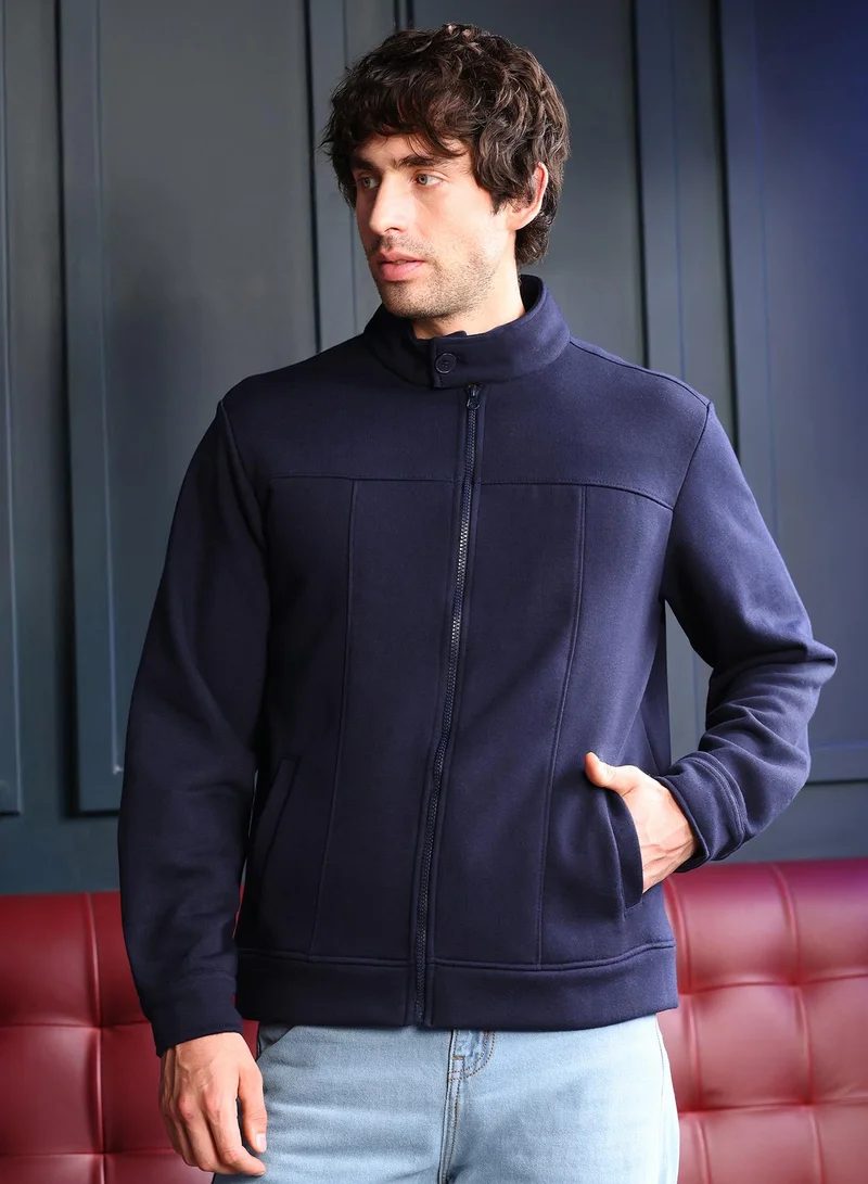 CAHOOT  Men's Navy Blue Panel-Stitch Knit Sweatshirt for Men | Best Price UAE