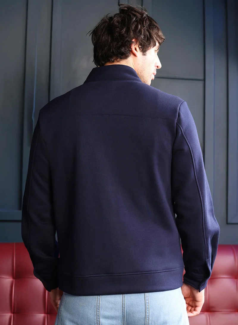 CAHOOT  Men's Navy Blue Panel-Stitch Knit Sweatshirt for Men | Best Price UAE