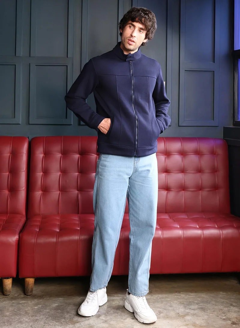 CAHOOT  Men's Navy Blue Panel-Stitch Knit Sweatshirt for Men | Best Price UAE