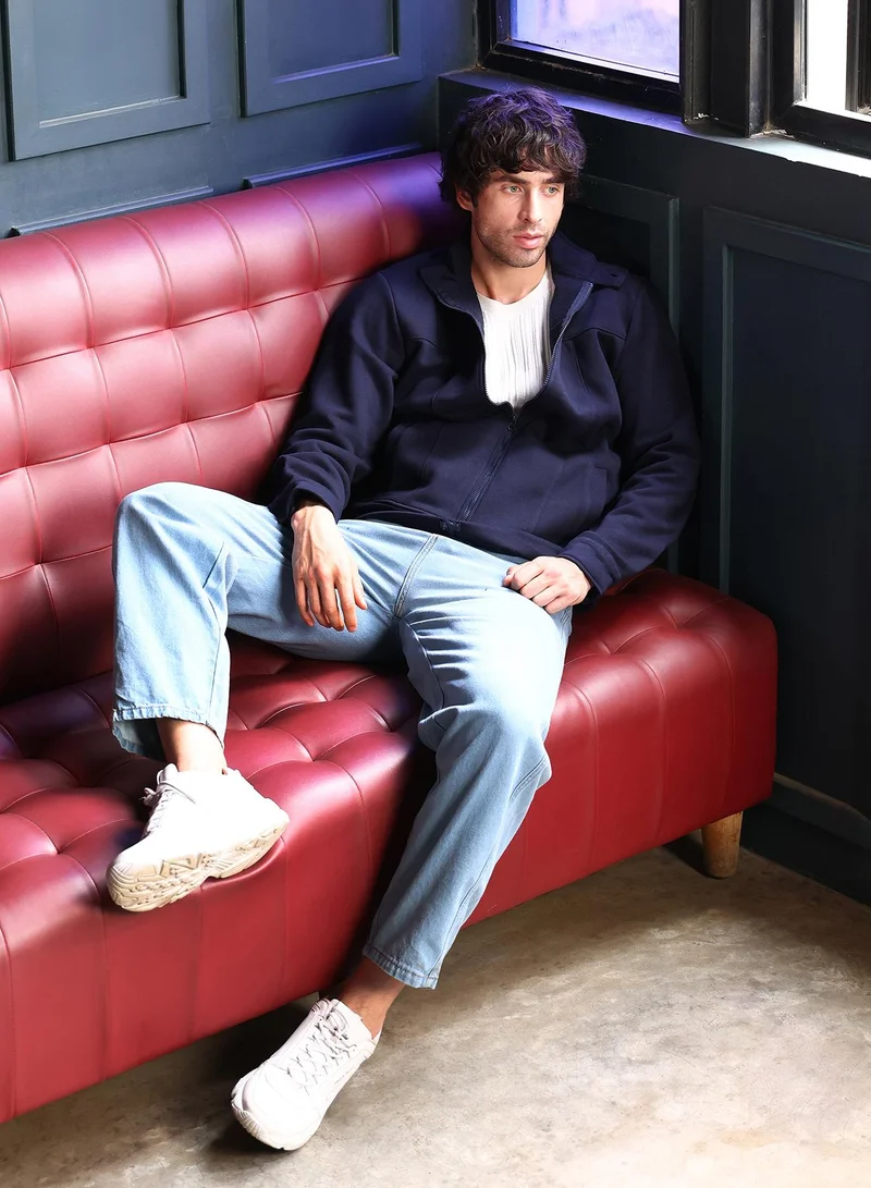 CAHOOT  Men's Navy Blue Panel-Stitch Knit Sweatshirt for Men | Best Price UAE