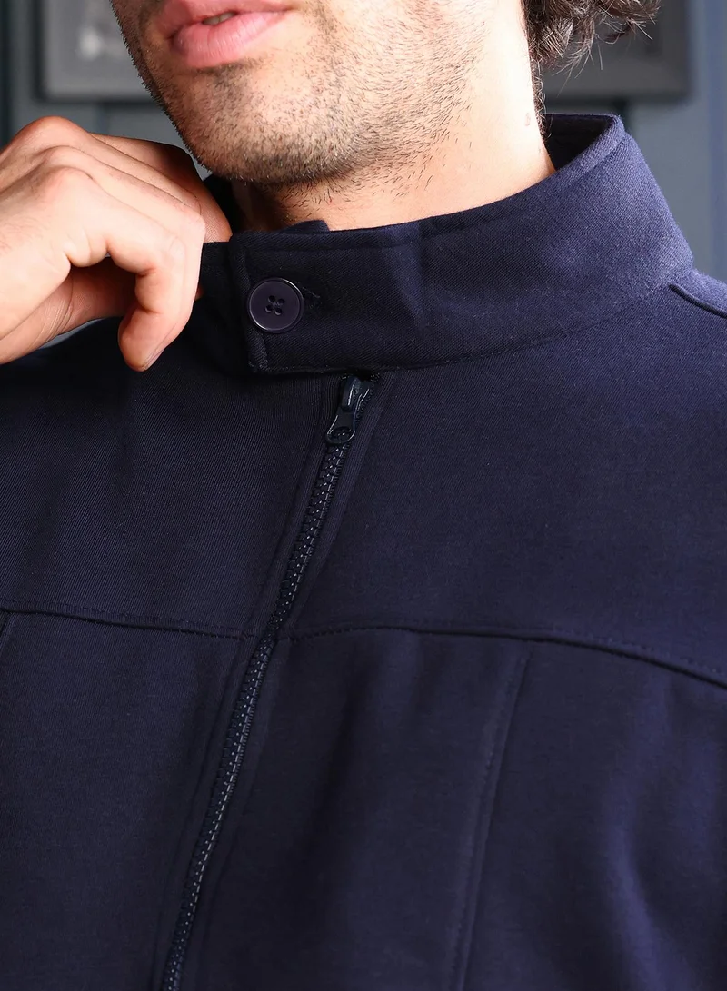CAHOOT  Men's Navy Blue Panel-Stitch Knit Sweatshirt for Men | Best Price UAE