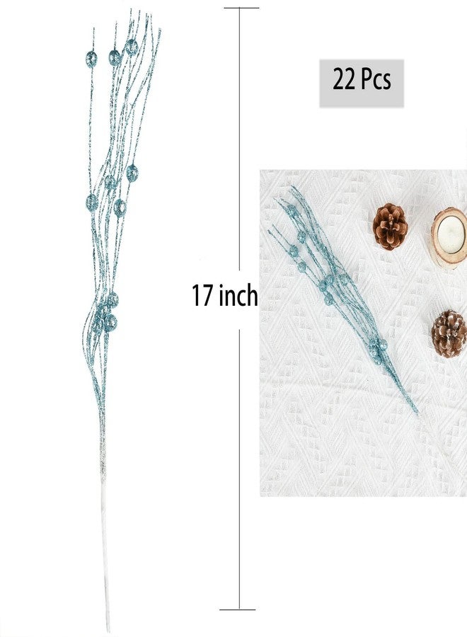 مجموعة Lvydec من 22 قطعة من أغصان التوت اللامعة لعيد الميلاد، 17 بوصة، أغصان صناعية لتزيين شجرة عيد الميلاد، إكليل عيد الميلاد، الحرف اليدوية، ديكور العطلات والمنزل (أزرق) - Image 2