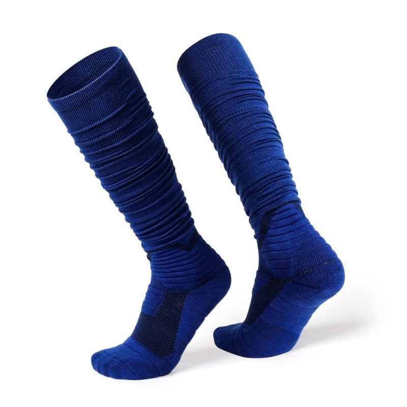 Scrunch Football Socks: Blue S/M (38-42) Breathable Sweat-Wicking Knee High Socks - Compression Support Rugby Socks for Football Rugby Volleyball And Other Sports - Image 1