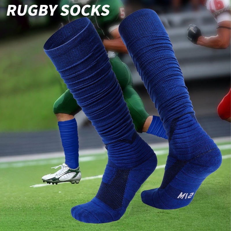 Scrunch Football Socks: Blue S/M (38-42) Breathable Sweat-Wicking Knee High Socks - Compression Support Rugby Socks for Football Rugby Volleyball And Other Sports - Image 2