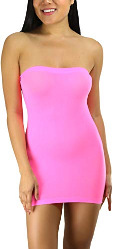 ToBeInStyle Women’s Sexy Novelty Sheer Strapless Slip Dress - Neonpink - Image 5