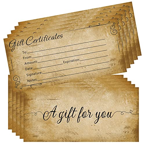 JINMIKEJI 50 Pcs Blank Gift Certificates Cards Generic Certificate Vouchers Cards for Business, Beauty Salon, Restaurant, Wedding Bridal, Birthday Holder, 3.5 x 7.5 Inch - Image 1