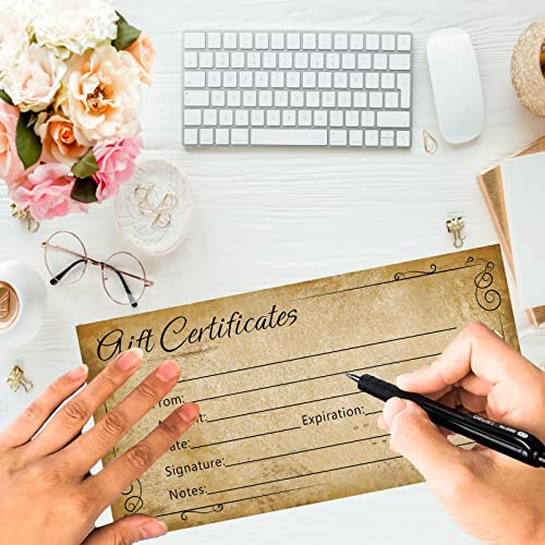 JINMIKEJI 50 Pcs Blank Gift Certificates Cards Generic Certificate Vouchers Cards for Business, Beauty Salon, Restaurant, Wedding Bridal, Birthday Holder, 3.5 x 7.5 Inch - Image 5