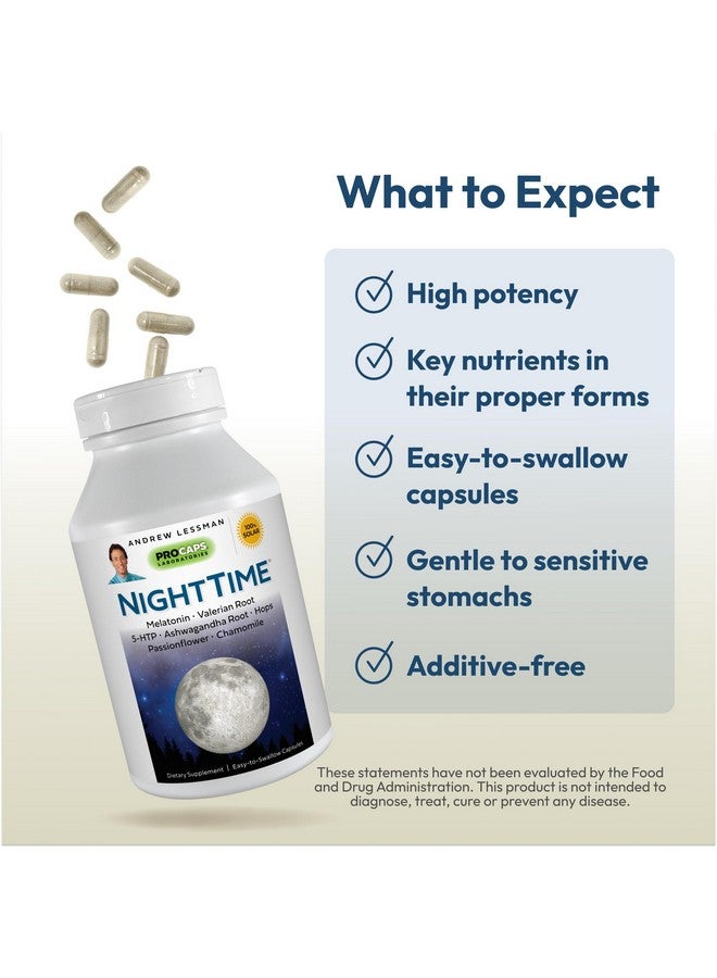 ANDREW LESSMAN Night Time 360 Capsules - 3mg Melatonin, Valerian, Ashwagandha, Passionflower, Hops, Chamomile. No Morning Hangover. Natural Support, Gentle Restful Sleep. Easy to Swallow Capsules - Image 4