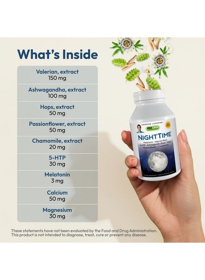 ANDREW LESSMAN Night Time 360 Capsules - 3mg Melatonin, Valerian, Ashwagandha, Passionflower, Hops, Chamomile. No Morning Hangover. Natural Support, Gentle Restful Sleep. Easy to Swallow Capsules - Image 3