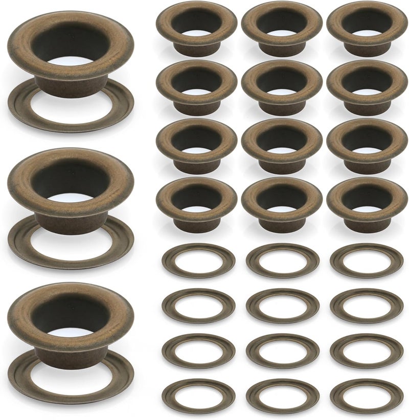 CRAFTMEMORE 3/16" (5MM) Hole Size 100 Sets Antique Brass Bronze Metal Grommets Eyelets with Washers for Bead Cores, Clothes, Leather, Canvas (Antique Brass) - Image 1