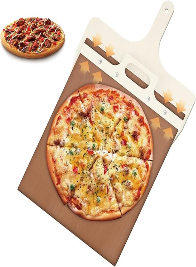 Swetfela Sliding Pizza Peel, Perfect Delivery ef Pizza Pizza Board, for Indoor and Outdoor Ovens Pizza Paddle, Handle Sliding Pizza Peel
